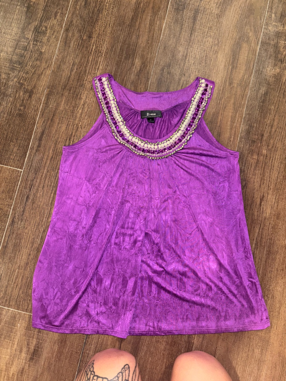 B Wear Sleeveless Purple Top With Bejeweled Neckline woman’s size Medium